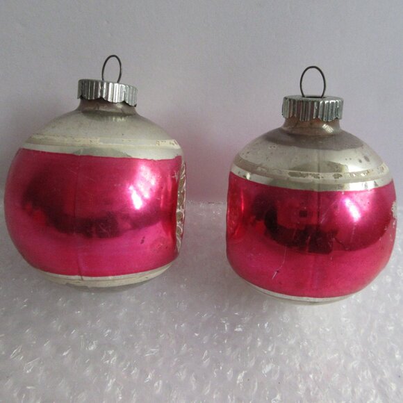 Shiny Brite Double Indent Reflector Glass Christmas Ornament Lot of 2 Pink - Picture 3 of 10